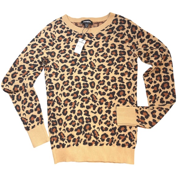 Express Sweaters - Express Leopard Pattern Sweater in Tan and Black